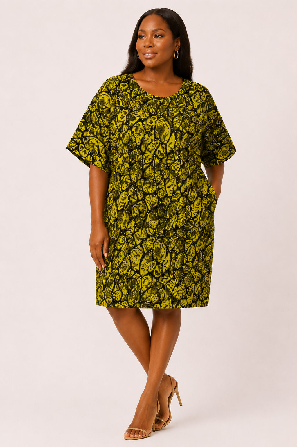 Ankara Short Dress Plus Size Yellow African Print Shift Dress Round Neck Kimono Sleeve Relaxed Fit Women Casual Summer African Dress L