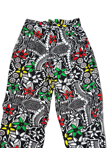 Ankara Print Wide Leg Pants Plus Size Black White Floral Geometric African Print Trousers Elastic Waist Women Casual Street Style African Pants