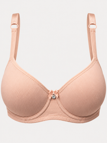 Women’s Nude Ribbed Underwire Bra Full Coverage Everyday Support Bra with Adjustable Straps