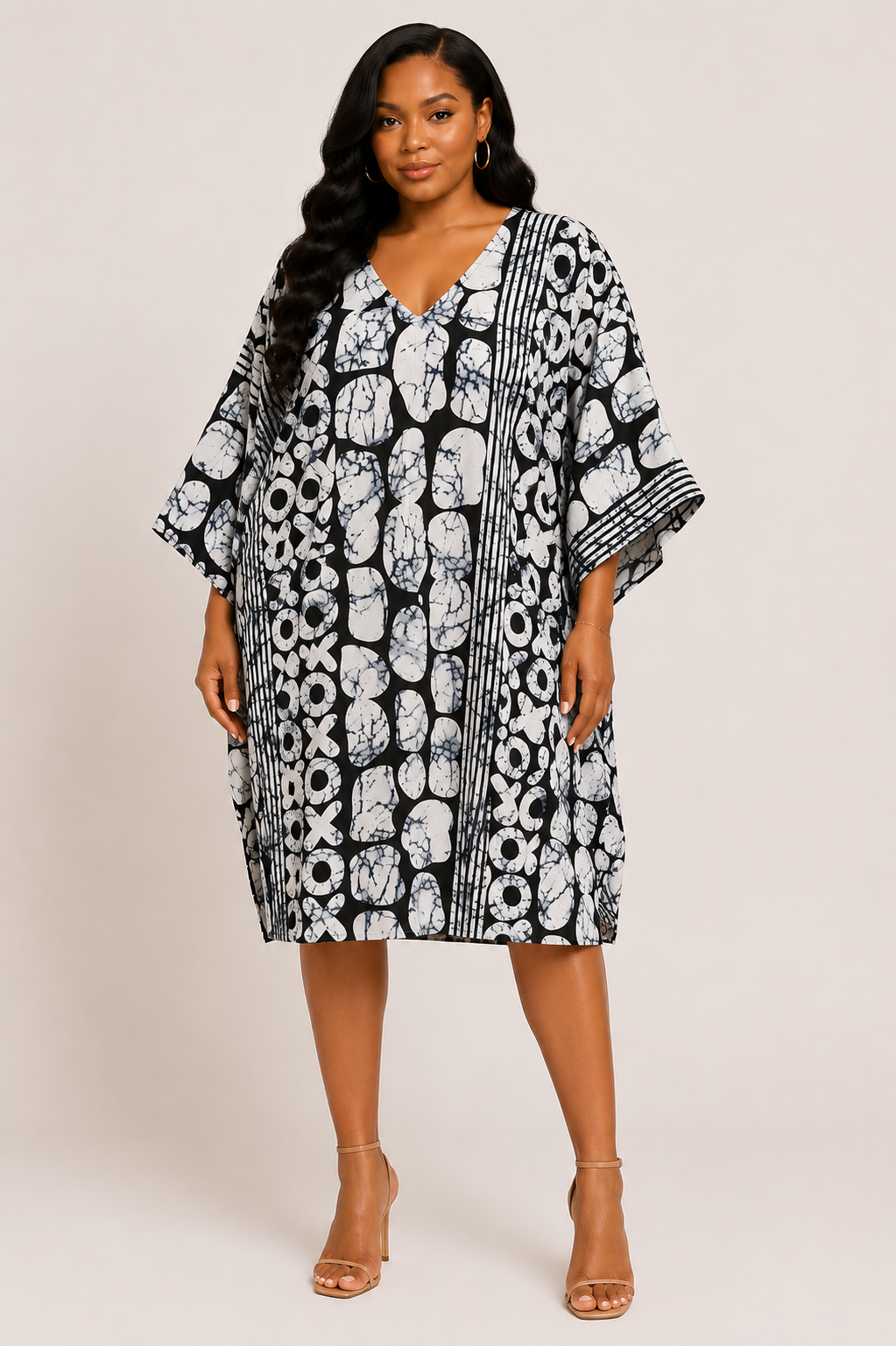 Ankara Kaftan Dress Plus Size Black White Abstract Print Caftan Midi D – OYE