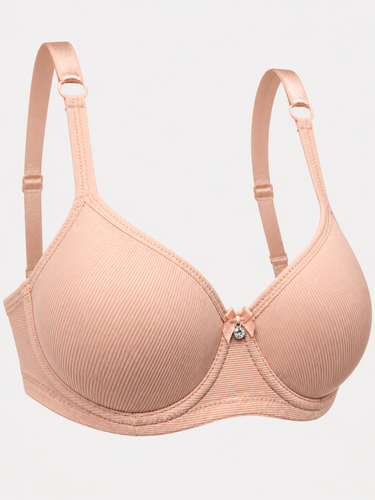 Women’s Nude Ribbed Underwire Bra Full Coverage Everyday Support Bra with Adjustable Straps