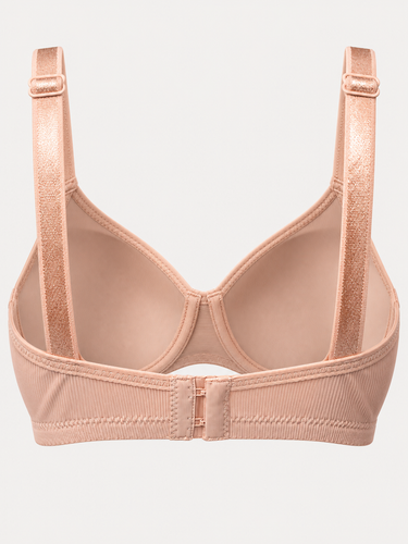 Women’s Nude Ribbed Underwire Bra Full Coverage Everyday Support Bra with Adjustable Straps