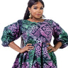 Multicolor hand-dyed Adire dress with circular patterns