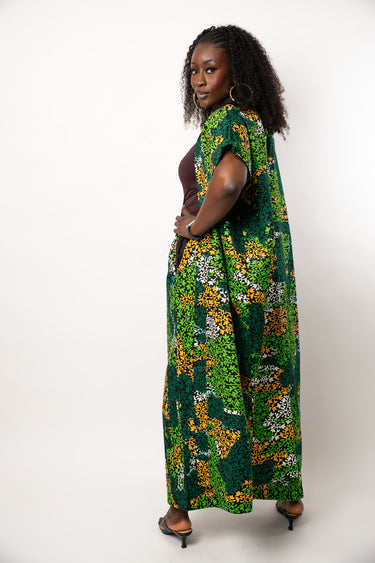 Green Ankara Kimono and Wide Leg Pant Set | African Print Two Piece Outfit | Plus Size Women Matching Clothing