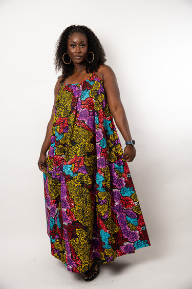 Ankara Free Gown | Multicolor African Print Maxi Dress | Oversized Flowy Ankara Dress for Women | Plus Size African Dress