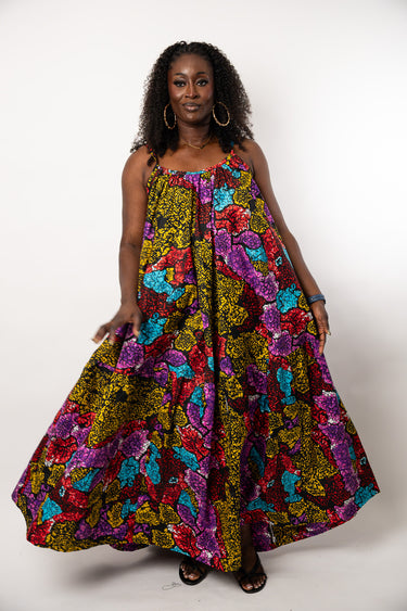 Ankara Free Gown | Multicolor African Print Maxi Dress | Oversized Flowy Ankara Dress for Women | Plus Size African Dress
