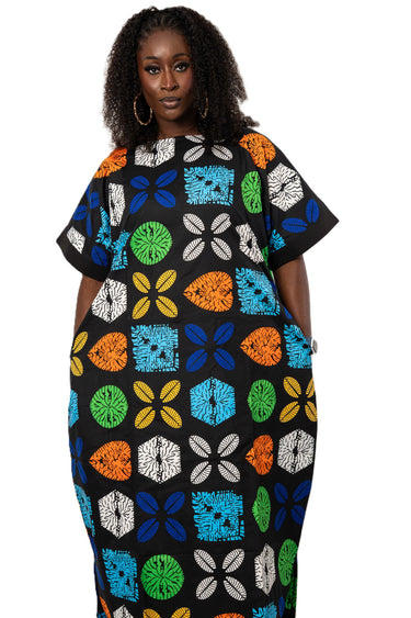 Black Ankara Maxi Dress | Multicolor African Print Free Dress | Loose Fit Ankara Caftan Dress | Plus Size African Dress for Women