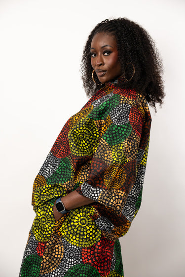 Ankara Shirt and Wide Leg Pant Set | Multicolor African Print Two Piece Outfit | Relaxed Ankara Pants Set for Women | Plus Size African Clothing  Product Description