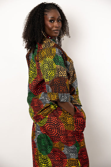 Ankara Shirt and Wide Leg Pant Set | Multicolor African Print Two Piece Outfit | Relaxed Ankara Pants Set for Women | Plus Size African Clothing  Product Description
