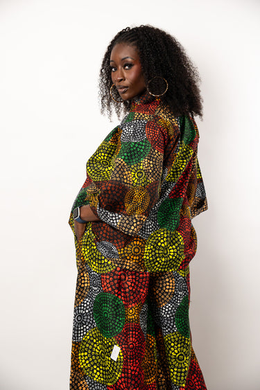 Ankara Shirt and Wide Leg Pant Set | Multicolor African Print Two Piece Outfit | Relaxed Ankara Pants Set for Women | Plus Size African Clothing  Product Description