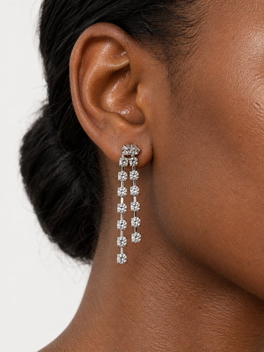 Generic Silver Tone Rhinestone V Necklace and Drop Earrings  Three Piece Jewelry Set