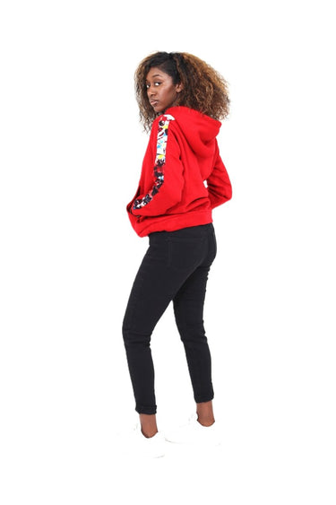 Smooth Visage Handmade Red Hoodie Sweatshirt with African Tie - Dye (Adire) Accents - Smooth Visage
