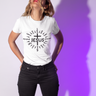 Close-up of faith-filled message tee worn with black jeans