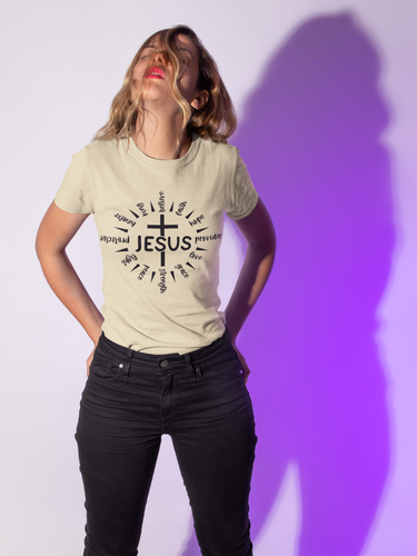 Stylish Christian tee for women with bold religious statement design