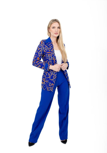 Smooth Visage Unique Blue Ankara Mix African Print Blazer and Pant Set - Smooth Visage
